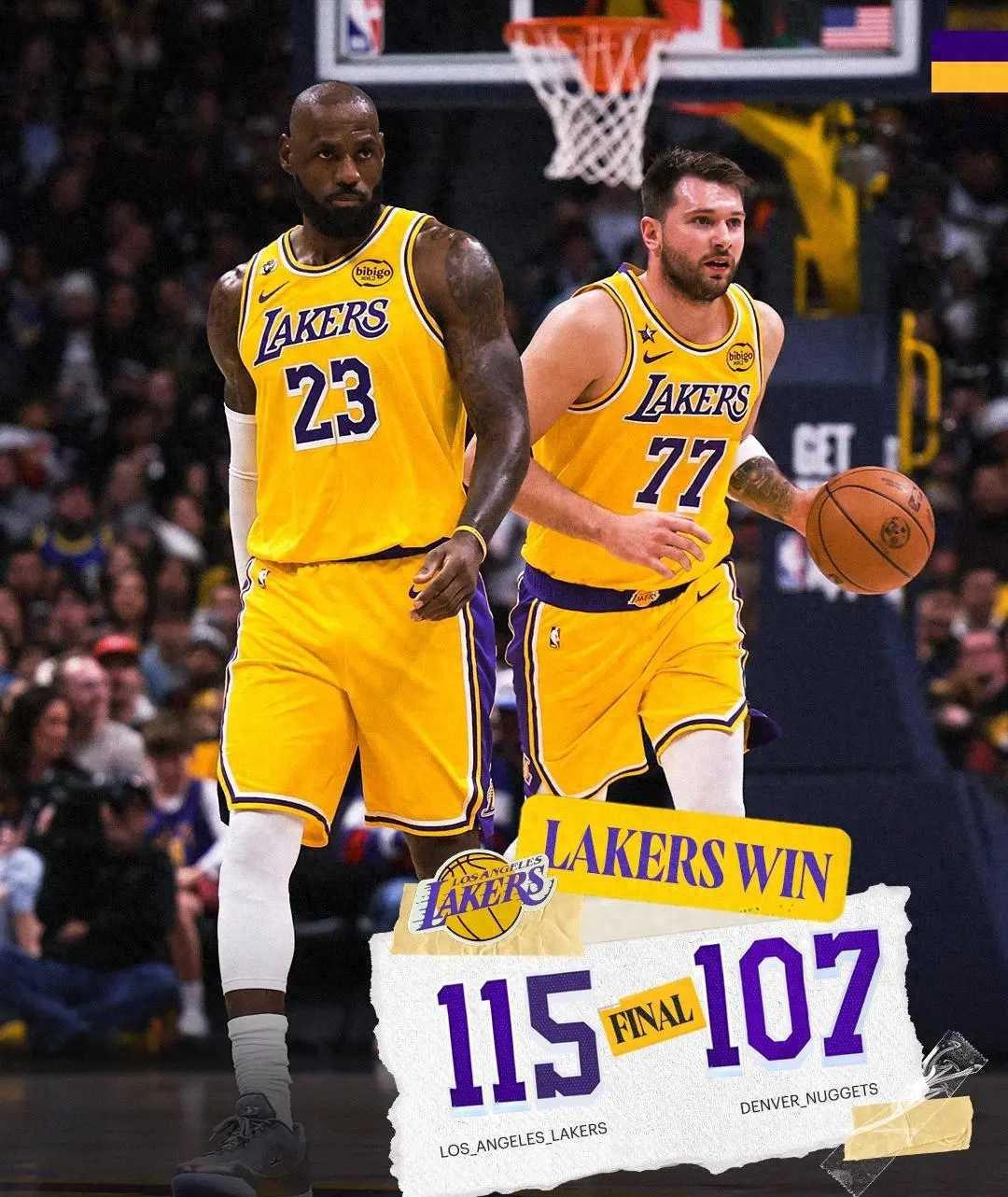 逆转掘金取2连胜！湖人1日内4喜临门啊，詹姆斯解锁低配版乐福